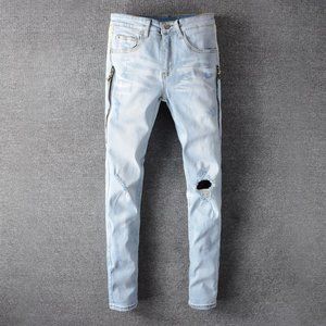 Fashion Streetwear Men Jeans Stripe Jeans